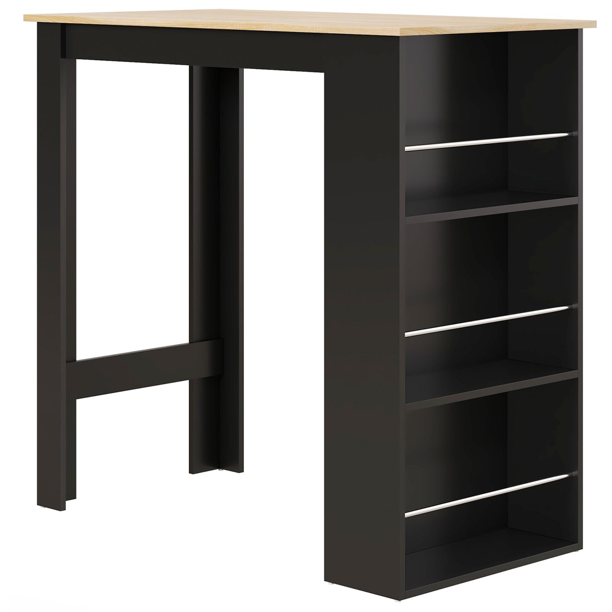 Mesa de Bar com 3 Prateleiras com Suporte Estilo Moderno para Cozinha Sala de Jantar 112x57x106 cm Preto e Madeira
