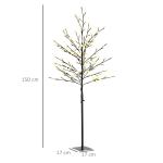 Árvore Cerejeira com 150 Luzes LED IP44 Branco Quente Árvore Decorativa com Ramos Flexíveis para Interior 17x17x150cm Preto