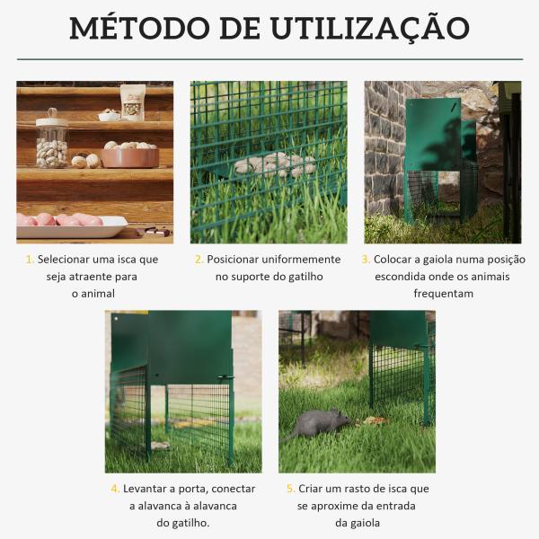 Armadilha para Animais Vivos com Porta Gaiola de Captura com Alça de Transporte para Coelhos Raposas Pequenas 80x25x30cm Verde Escuro
