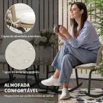 Conjunto de Móveis de Vime de 3 Peças Conjunto de 2 Cadeiras de Baloiço 1 Mesa de Centro e Almofadas Creme e Bege