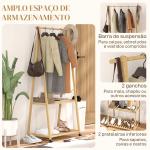 Charriot de Bambu para Roupa Charriot para Roupa com Rodas 2 Prateleiras Abertas e 2 Ganchos 84,5x43,5x158 cm Madeira
