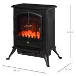 Lareira Elétrica Portátil 1000/2000W com Efeito de Chama Realista Termostato para Ambientes entre 15 - 20m² 45x28x54cm Preto