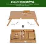 Mesa de Computador Portátil Bambu Dobrável Reclinado Altura ajustável Suporte Mesa de volta 1 Gaveta 55x35x22 - 30cm