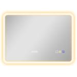 Espelho de Casa de Banho com Luz LED 70x50 cm Bluetooth 3 Cores de Luz Relógio Digital Função Antiembaciamento Função de Memória Prata