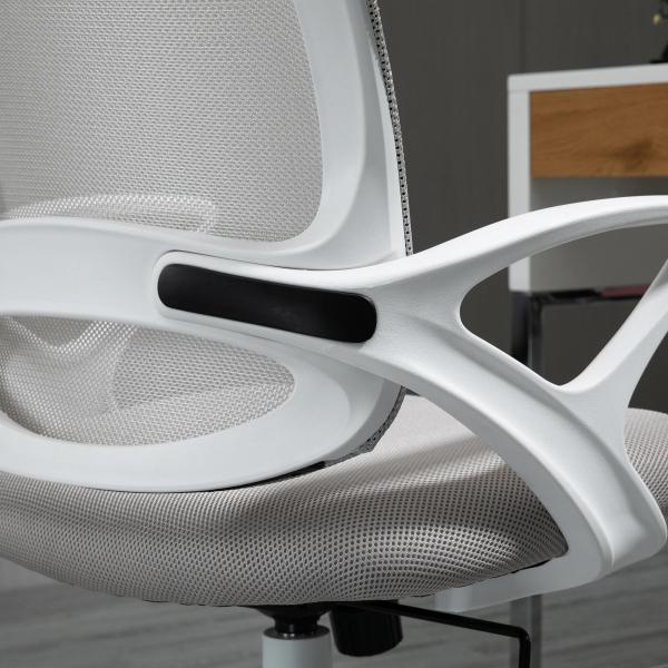 Cadeira de Oficina Ergonômica Basculante com Altura Ajustável Assento Giratório 360° Suporte Lombar e Malha Transpirável 61x61x89 - 99cm Cinza e Branco