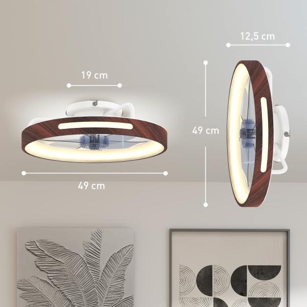 Ventilador de Teto com Luz LED 40 W Motor DC Reversível Comando à Distância 6 Velocidades 3 Cores Temporizador Teca