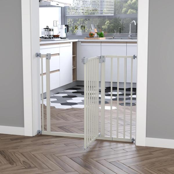 Barreira de Segurança para Animais de Estimação Cães com Extensão de 17,5 cm Sistema de Fechamento Automático 74 - 97,5x76,2 cm Branco