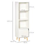 Estante com 3 Prateleiras Abertas e 1 Fechada com Porta Estante de Estilo Moderno para Armazenamento de Livros Brinquedos Plantas 40x30x129,5cm Branco