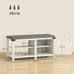 Banco Sapateira Rústico Organizador de Sapatos com Compartimentos para 7 Pares de Sapatos 100x40x48 cm Branco com Veios e Cinza