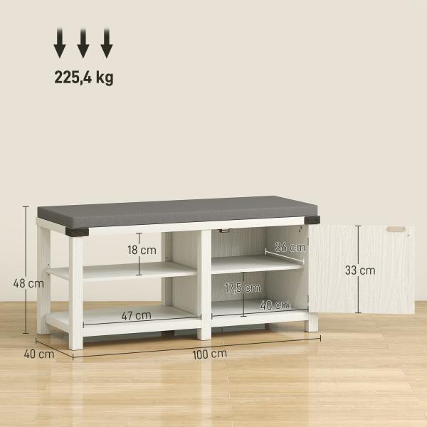 Banco Sapateira Rústico Organizador de Sapatos com Compartimentos para 7 Pares de Sapatos 100x40x48 cm Branco com Veios e Cinza