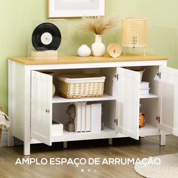 Aparador Sala de Estar com 3 Portas e Prateleiras Ajustáveis Estilo Moderno 120x40x70 cm Branco e Madeira