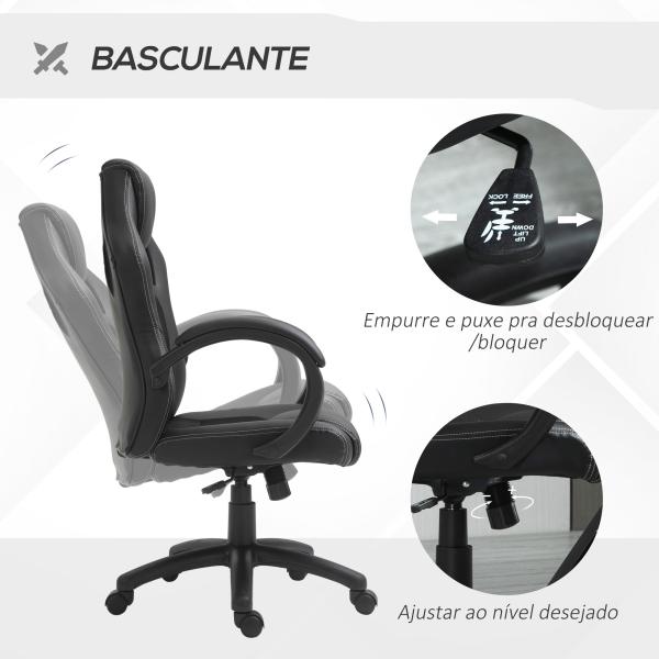 Cadeira de Escritório Ergonómica Cadeira de Escritório Giratória com Altura Ajustável Encosto Alto Estofado em Couro PU e Malha Transpirável 71x61x108 - 118cm Preto