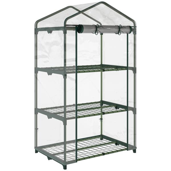 Estufa de Jardim com 3 Prateleiras Metálicas e Porta Enrolável Estufa de Varanda Exterior para Cultivo de Plantas Flores 69x49x125cm Transparente