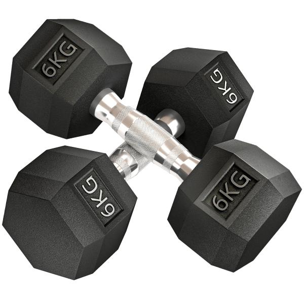 Conjunto de Halteres 12 kg com Barra Metálica e Cabeça Hexagonal para Treino em Casa Ginásio 28,8x11,5 cm Preto e Prata