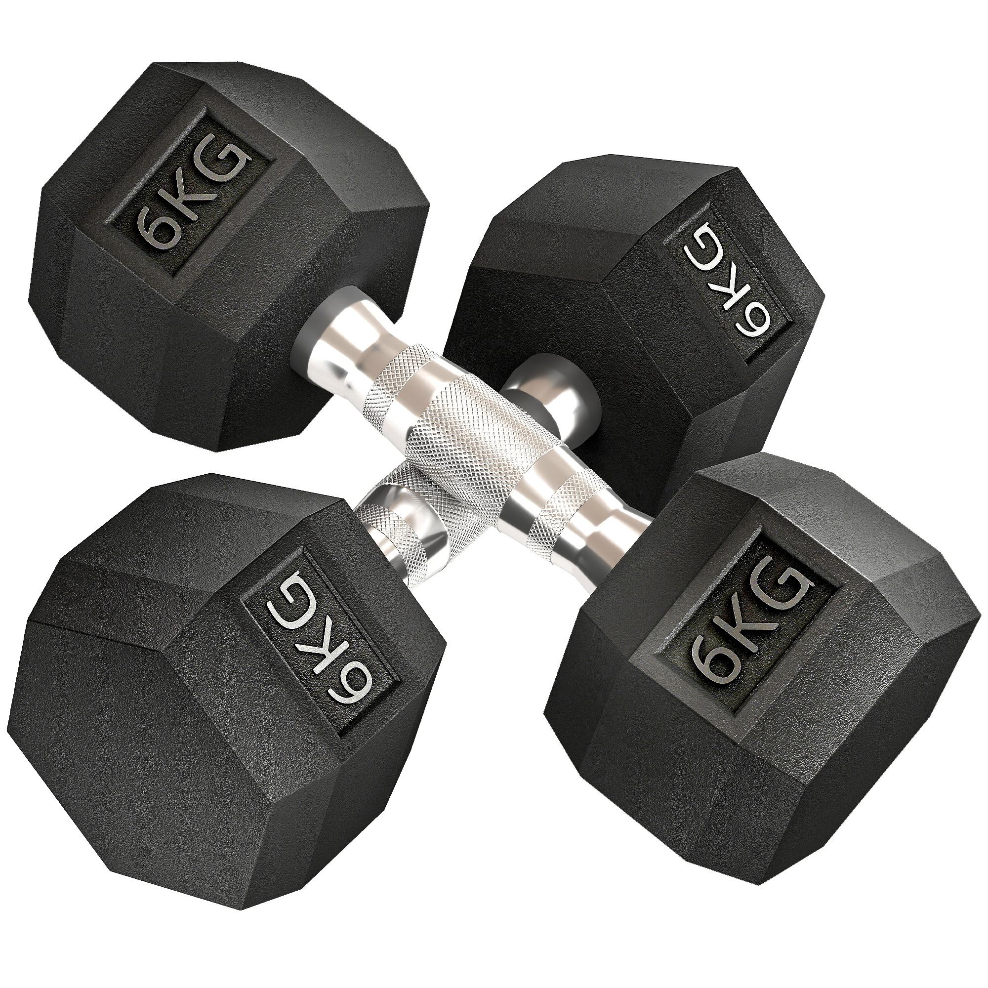 Conjunto de Halteres 12 kg com Barra Metálica e Cabeça Hexagonal para Treino em Casa Ginásio 28,8x11,5 cm Preto e Prata