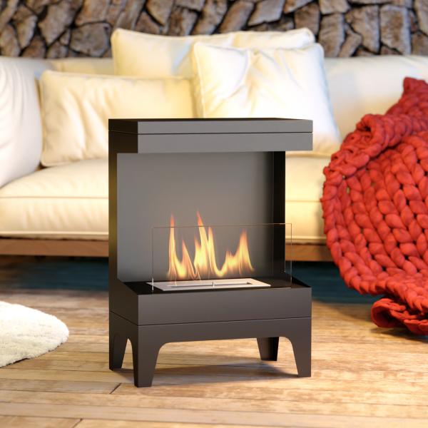 Lareira de Bioetanol com Depósito de 0,9L Apagador de Chamas de Aço Inoxidável Tempo de Combustão 3,3H para Interiores 15 - 20 m² 38x22x54 cm Preto