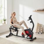 Bicicleta Estática com Encosto 8 Níveis de Resistência Magnética Volante Assento Ajustável Monitor LCD Pulsómetro Suporte de Telemóvel e Rodas Vermelho