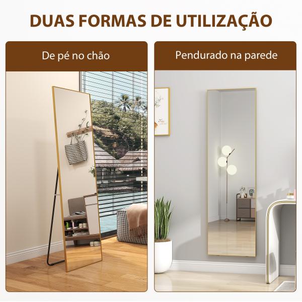 Espelho de Pé Espelho de Corpo Inteiro de Liga de Alumínio com 2 Formas de Utilização 50x161,5x2 cm Dourado