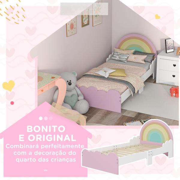 Cama para Crianças de 3 - 6 Anos 143x74x66 cm Cama Infantil de Madeira em Forma de Arco Íris Rosa