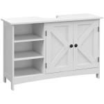 Móvel para Lavatório Pousar de Madeira com 1 Armário 3 Prateleiras Abertas e Prateleira Ajustável 90x30x60 cm Branco