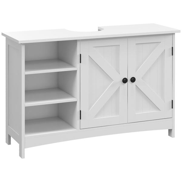 Móvel para Lavatório Pousar de Madeira com 1 Armário 3 Prateleiras Abertas e Prateleira Ajustável 90x30x60 cm Branco