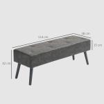 Banco de Pé de Cama Multifuncional Clássico Banco Dormitório com Pés de Madeira e Assento Acolchoado 114x38x42 cm Cinza