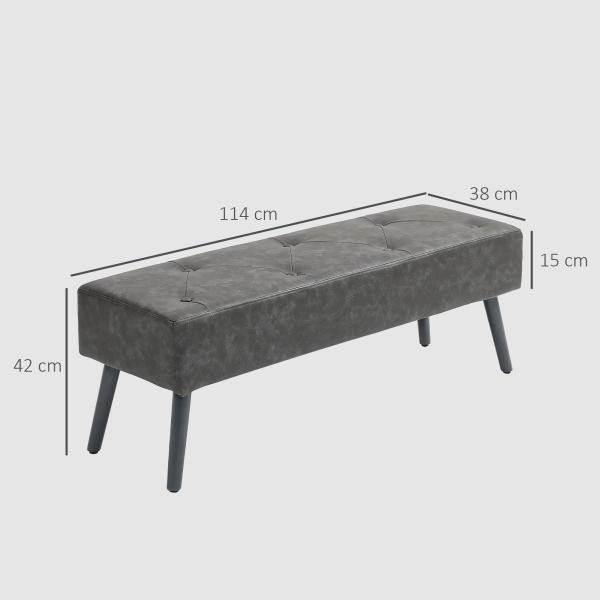 Banco de Pé de Cama Multifuncional Clássico Banco Dormitório com Pés de Madeira e Assento Acolchoado 114x38x42 cm Cinza