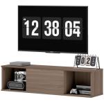 Armário de Parede Móvel para TV Suspenso com 2 Compartimentos Abertos e Porta Rebatível 120x30x29,5 cm Marrom Escuro
