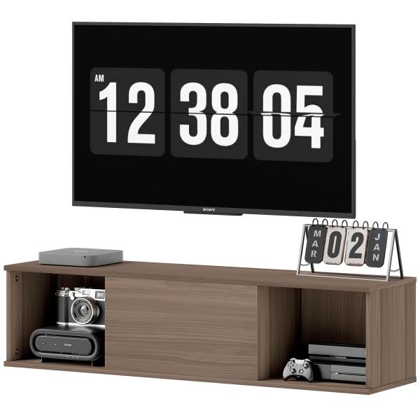 Armário de Parede Móvel para TV Suspenso com 2 Compartimentos Abertos e Porta Rebatível 120x30x29,5 cm Marrom Escuro