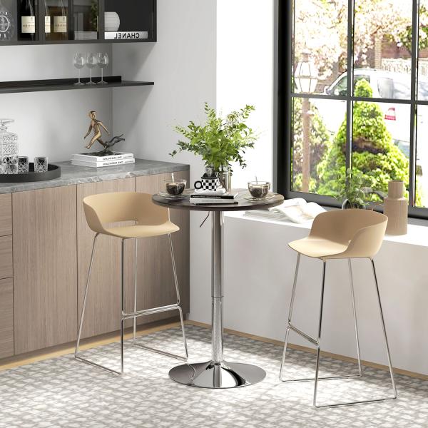 Mesa Alta Cozinha Mesa Alta Bar Redonda para 2 Pessoas Altura Ajustável Tampo Giratório 360° 60x60x91 cm Nogueira