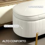 Banco para Pé de Cama em Veludo com Arrumação e Pés Dourados, 108x44x43,5 cm, Creme