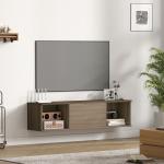 Armário de Parede Móvel para TV Suspenso com 2 Compartimentos Abertos e Porta Rebatível 120x30x29,5 cm Marrom Escuro