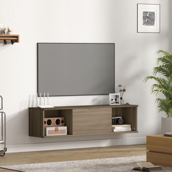 Armário de Parede Móvel para TV Suspenso com 2 Compartimentos Abertos e Porta Rebatível 120x30x29,5 cm Marrom Escuro