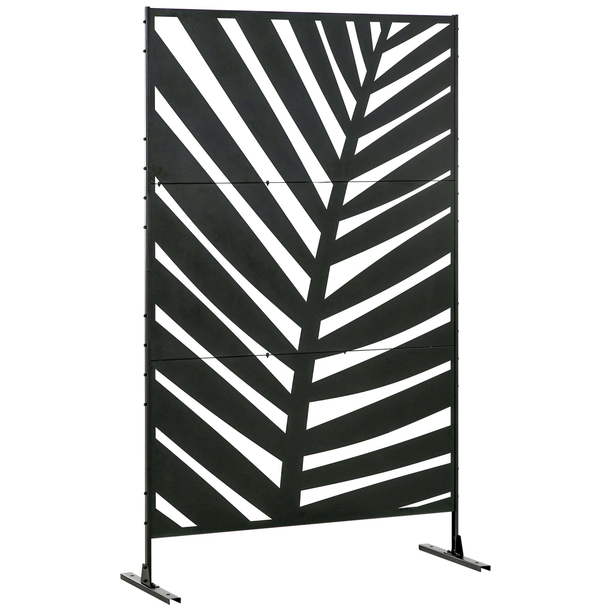 Biombo de 3 Peças Separador de Ambientes com Desenho de Folha de Bananeira Biombo para Exterior 122x45x198 cm Preto