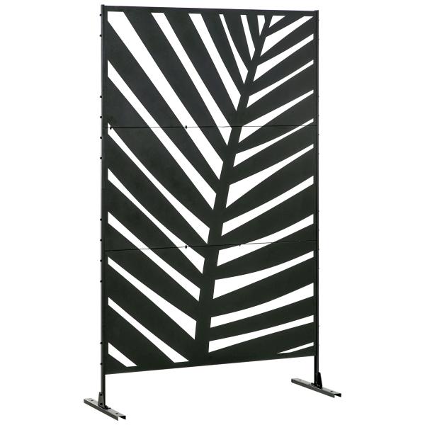 Biombo de 3 Peças Separador de Ambientes com Desenho de Folha de Bananeira Biombo para Exterior 122x45x198 cm Preto