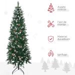Árvore de Natal Artificial Nevada 180 cm com 508 Ramos 49 Pinhas Base Dobrável e Suporte de Aço Ø73x180 cm Verde e Branco