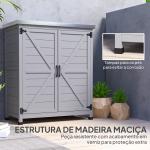 Armário de Exterior em Madeira com Tampo de Aço Galvanizado Prateleira 2 Portas para Armazenamento de Ferramentas 79x43x92 cm Cinza