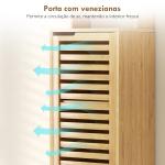 Coluna Casa de Banho de Bambu com 3 Prateleiras Abertas Portas de Ripas Prateleiras Ajustáveis 34x30x170 cm Madeira