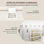 Espelho para Joias com Luz LED Montado na Parede ou na Porta com Fechadura Espelho de Corpo Inteiro 2 Gavetas Branco