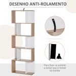 Estante para Livros Estante Alta de Parede com 5 Níveis em Forma de S Desenho Moderno 60x24x184,5cm Branco e Madeira