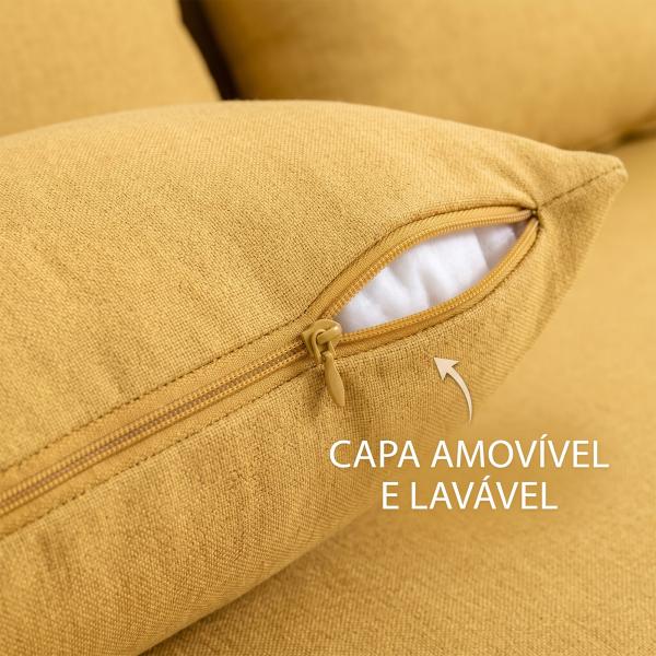 Sofá - Cama de 2 Lugares Dobrável Estofado em Linho com Encosto Ajustável em 5 Posições e 2 Almofadas Amarelo