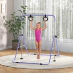 Barra de Ginástica Infantil Altura Ajustável em 5 Níveis e Anéis Dobrável para Casa Roxo