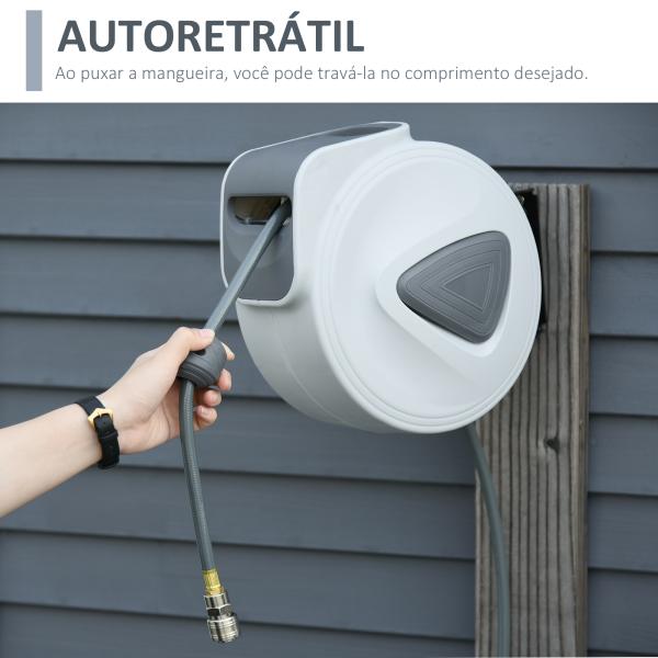 Carrete de Mangueira de Ar Comprimido Automático de 10 m Conector de 1/4'' BSP Suporte Giratório 180° para Parede Cinzento