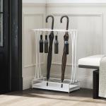 Suporte para Guarda - Chuva Moderno Retangular com 24 Ganchos 21 Espaços e Bandeja Recolhedora de Gotas 50x24x68 cm Branco