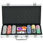 Conjunto de Póquer Profissional com 300 Fichas de 11,5 g 2 Baralhos de Cartas 5 Dados Tapete e Botão de Crupiê para 7 - 8 Jogadores com Fechadura Prata