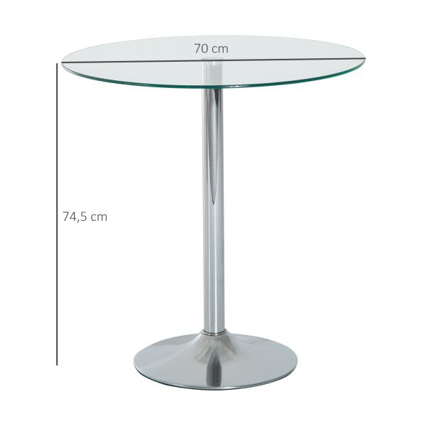 Mesa de Jantar Redonda para 2 Pessoas Mesa de Cozinha Moderna com Superfície de Vidro Temperado para Sala de Estar, Prateada