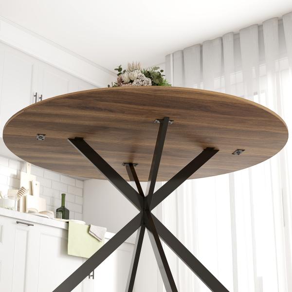 Mesa de Refeição Redonda para 4 Pessoas Mesa de Cozinha Industrial com Estrutura de Aço Ø120x75 cm Marrom