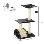 Arranhador para Gatos Médio de 3 Níveis com Postes de Sisal Placa para Arranhar e Bola Suspensa 40x35x72 cm Cinzento Escuro