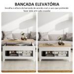 Mesa de Centro com Bancada Elevável 2 Compartimentos Abertos Bancada de Madeira 105x50x49 cm Branco e Madeira