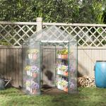 Estufa Transparente de Jardim Estufa de Plantas de 3 Níveis com Prateleiras Estrutura de Aço 143x143x195cm Transparente e Verde